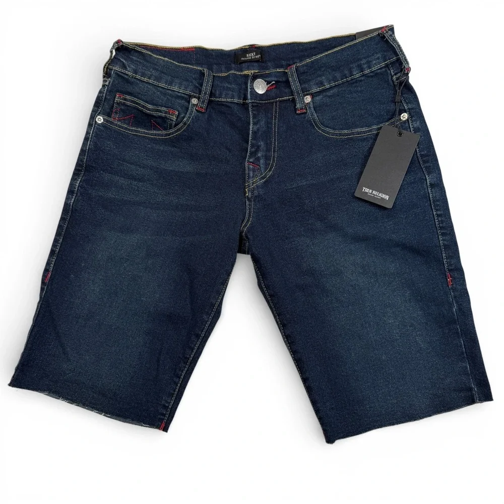 True Religion Ricky Relaxed Straight Denim Shorts Dark Scorched Wash Mens 30 NWT